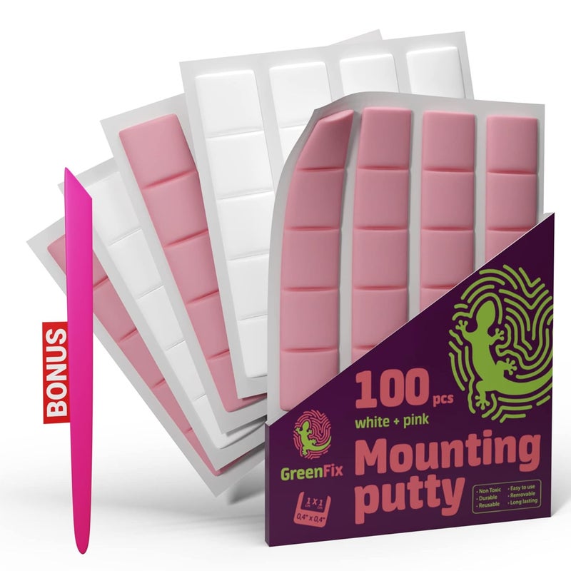 GreenFix Sticky Mounting Putty 100PCs - White & Pink Poster Putty Removable - Sticky Tack for Wall Hanging Reusable - Picture Hangers Without Nails - Adhesive Poster Tack for Picture Hanging Crafts - Image 1
